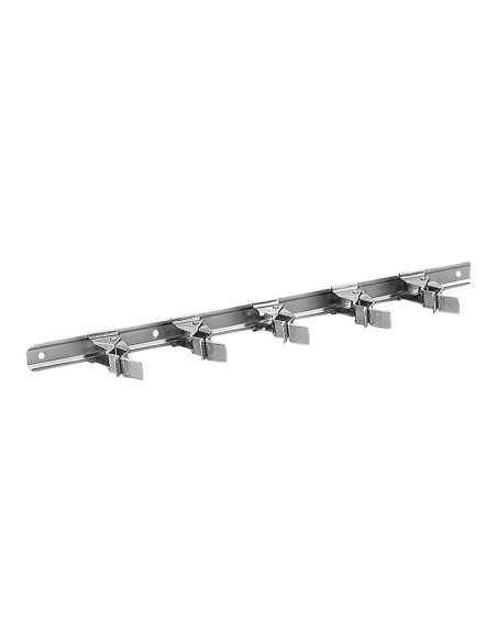 Barra organizadora metálica para pared con 5 soportes tipo clip de anclaje automático para escobas, palas CRAWFORD