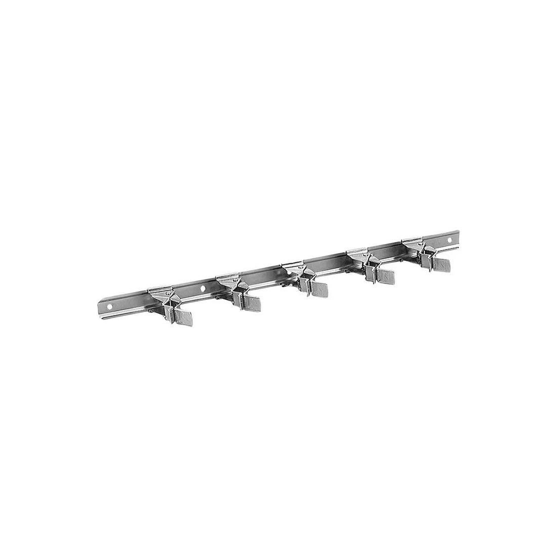 Barra organizadora metálica para pared con 5 soportes tipo clip de anclaje automático para escobas, palas CRAWFORD